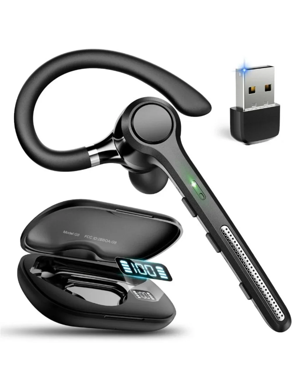 Wireless Bluetooth Headset V5.4 with 500mAh Case, 50H Talk Time, Noise